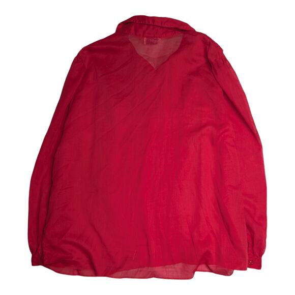 Vtg 1970s Rejoice Red Lightweight Pintucked Ruffle Detail Button Up Top XL - Picture 2 of 4